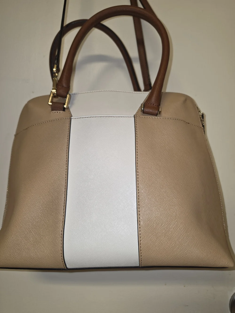 Calvin Klein Beige and White Colorblock Satchel
